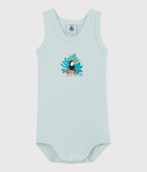 &Auml;rmelloser Baby-Body Jungen blau/weiss