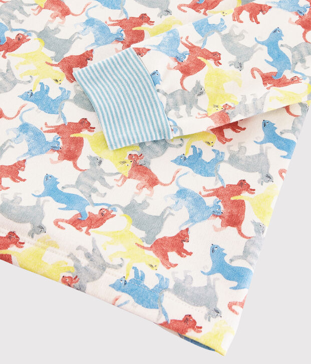 Kinderpyjama aus Molton mit Katzenmotiv f&uuml;r Jungen weiss/vielfarbig