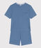 Damen-Pyjama mit Shorts und T-Shirt aus Baumwolle in Ajour-Optik, unifarben blau BEACH