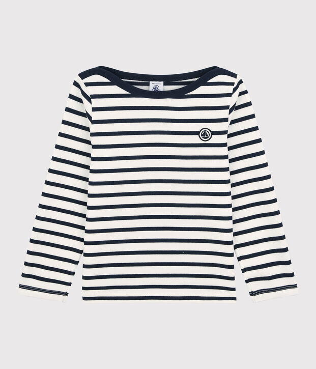 Kinder-Streifenshirt aus Baumwolle f&uuml;r M&auml;dchen / Jungen weiss/blau