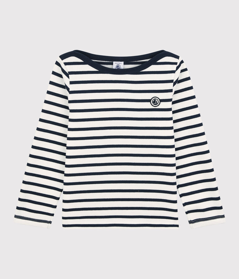 Kinder-Streifenshirt aus Baumwolle f&uuml;r M&auml;dchen / Jungen weiss MARSHMALLOW/blau SMOKING