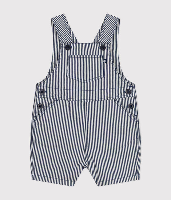 Kurze Baby-Latzhose aus Kattun blau MEDIEVAL/weiss MARSHMALLOW