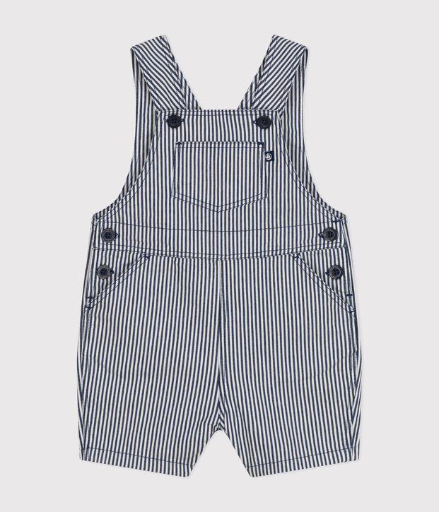 Kurze Baby-Latzhose aus Kattun blau/weiss