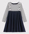 Langärmeliges Kinderkleid für Mädchen weiss MARSHMALLOW/blau SMOKING
