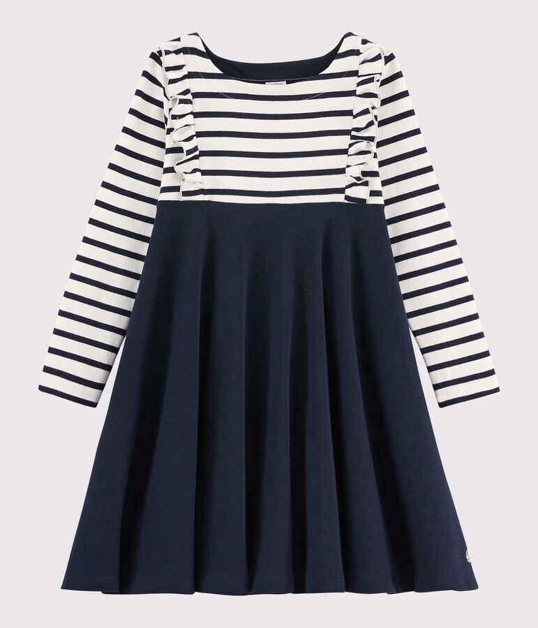 Lang&auml;rmeliges Kinderkleid f&uuml;r M&auml;dchen weiss/blau