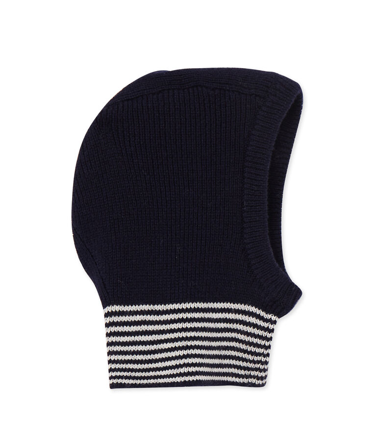 Cagoule b&eacute;b&eacute; fille en laine et coton blau