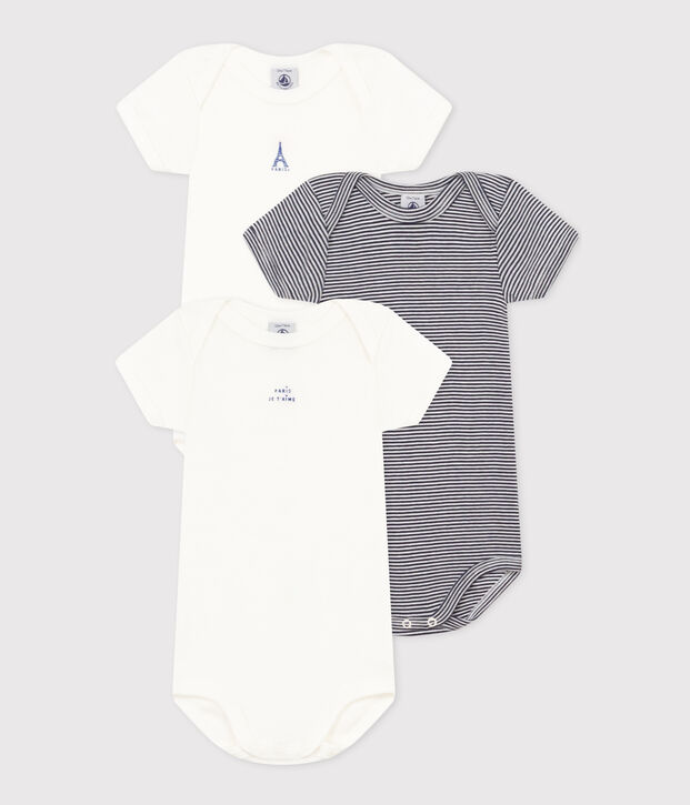 3er-Set kurz&auml;rmelige Baby-Bodys Paris aus Baumwolle vielfarbig