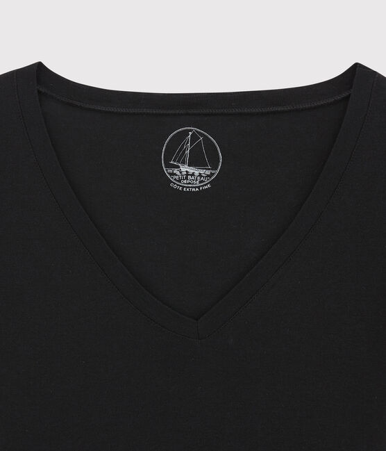 Damen-T-Shirt, leichter Rippstrick schwarz NOIR