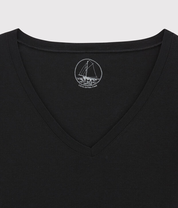 Damen-T-Shirt, leichter Rippstrick schwarz
