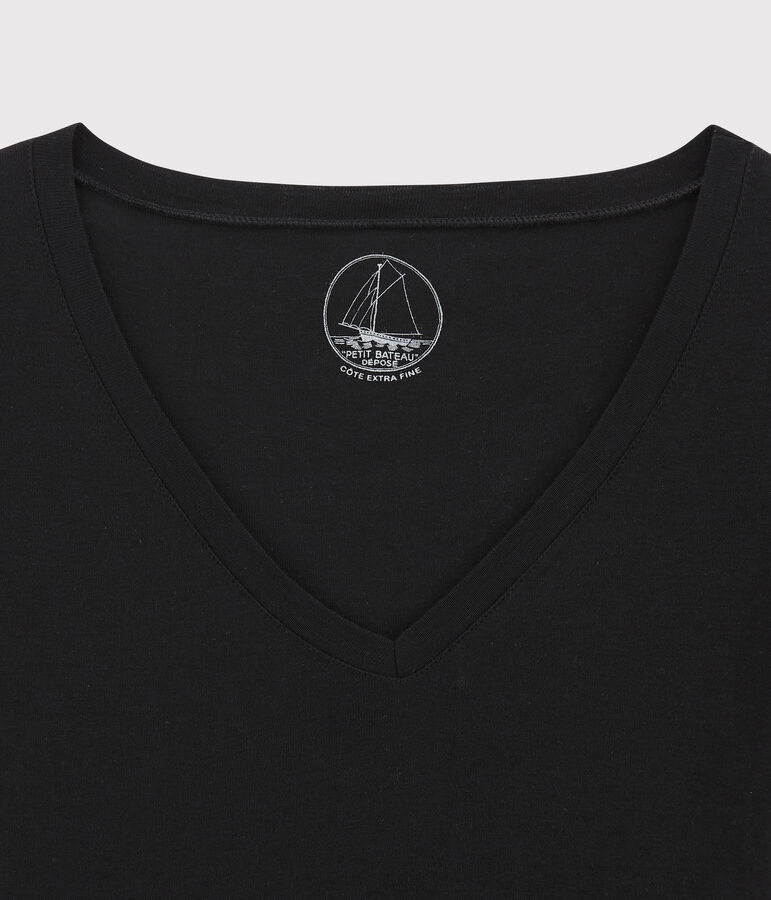 Damen-T-Shirt, leichter Rippstrick schwarz