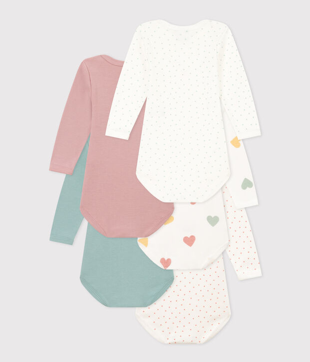 5er-Set lang&auml;rmelige Baby-Bodys mit Herzmotiv aus Baumwolle vielfarbig