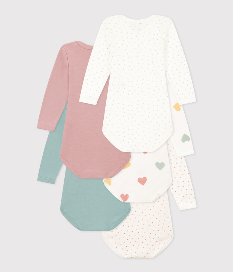 5er-Set lang&auml;rmelige Baby-Bodys mit Herzmotiv aus Baumwolle vielfarbig