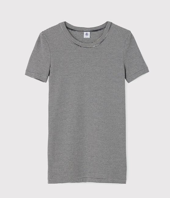 Damen-T-Shirt aus Baumwolle mit Rundhalsausschnitt blau SMOKING/weiss MARSHMALLOW