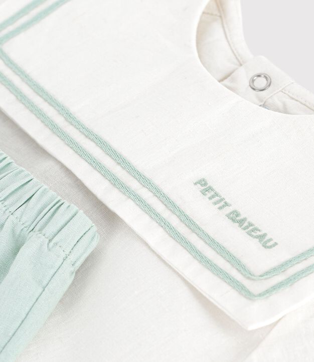 2-teiliges Baby-Set aus Baumwolle/Leinen, Oberteil mit Matrosenkragen weiss/blau