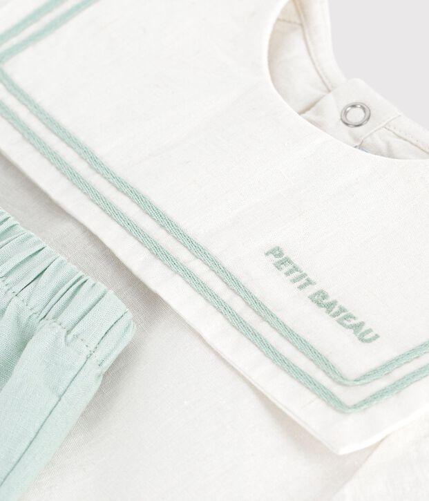 2-teiliges Baby-Set aus Baumwolle/Leinen, Oberteil mit Matrosenkragen weiss/blau