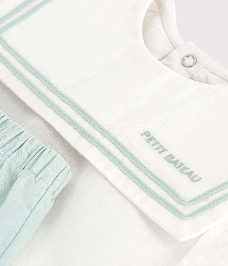 2-teiliges Baby-Set aus Baumwolle/Leinen, Oberteil mit Matrosenkragen weiss/blau