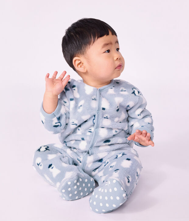 Baby Overall-Pyjama aus Fleece mit Schneemann-Motiv blau/vielfarbig