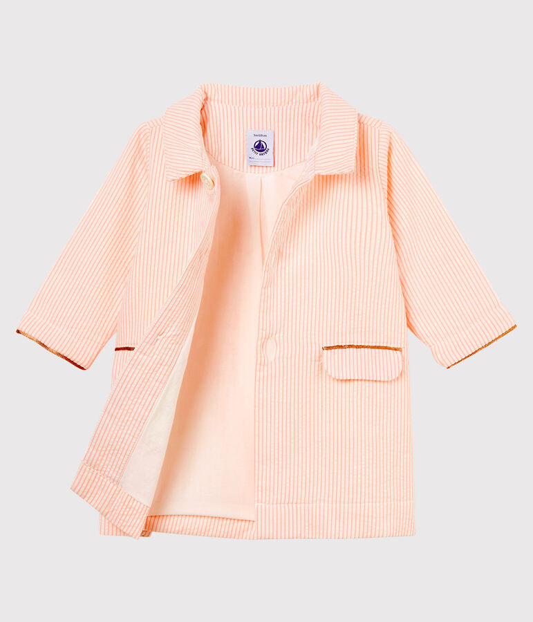 Gestreifter baby-mantel m&auml;dchen weiss MARSHMALLOW/rosa ROSAKO