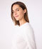 Langärmeliges Damen-T-Shirt L'Iconique aus einfarbigem Rippstrick weiss ECUME