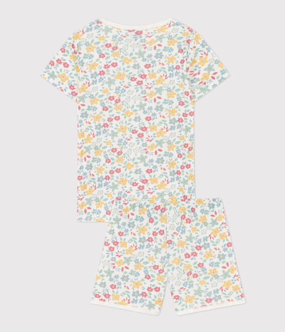Kinder-Kurzpyjama aus Baumwolle mit Blumenmotiv für Mädchen weiss MARSHMALLOW/weiss MULTICO