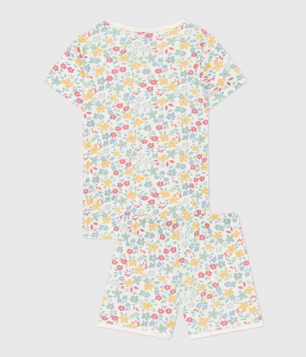 Kinder-Kurzpyjama aus Baumwolle mit Blumenmotiv f&uuml;r M&auml;dchen weiss/vielfarbig