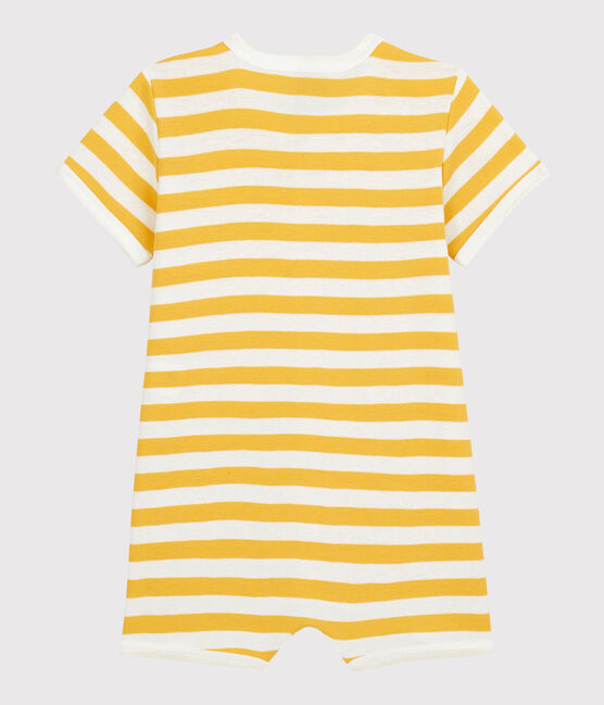 Baby-Kurzoverall aus Baumwolle mit Streifenmuster gelb OCRE/weiss MARSHMALLOW