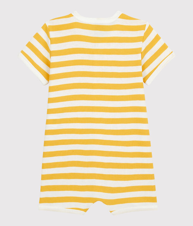 Baby-Kurzoverall aus Baumwolle mit Streifenmuster gelb/weiss