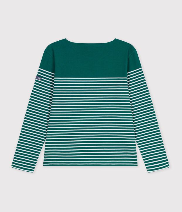 Damen T-Shirt Marini&egrave;re mit Streifen aus Baumwolle gr&uuml;n/weiss