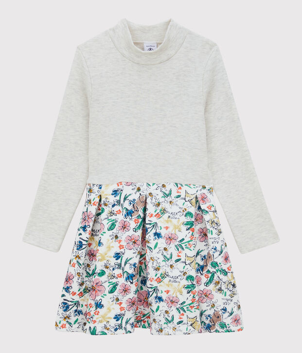 Lang&auml;rmeliges Kinder-Kleid aus Doppeljersey f&uuml;r M&auml;dchen weiss/vielfarbig