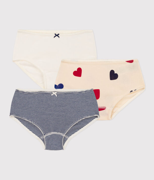3er-Set Shortys aus Baumwolle mit drei Herzen f&uuml;r M&auml;dchen vielfarbig