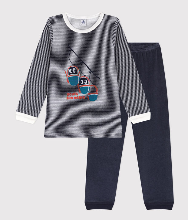 Kinderpyjama aus Nicki blau/weiss