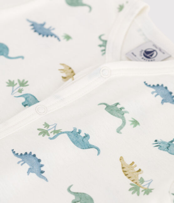 Baby-Kurzoverall aus Baumwolle mit Dinos weiss MARSHMALLOW/weiss MULTICO