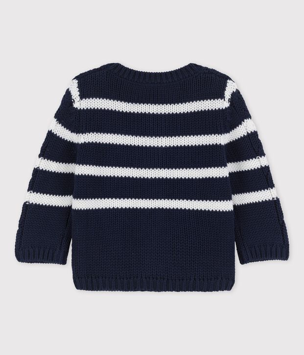 Baby-Strickjacke mit Z&ouml;pfen blau/weiss