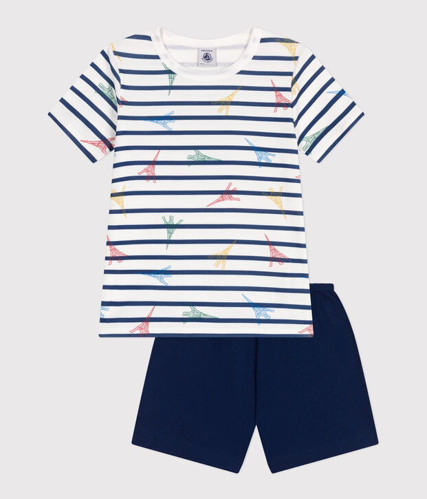 Kinder-Kurzpyjama aus Baumwolle mit Paris-Motiv blau/vielfarbig