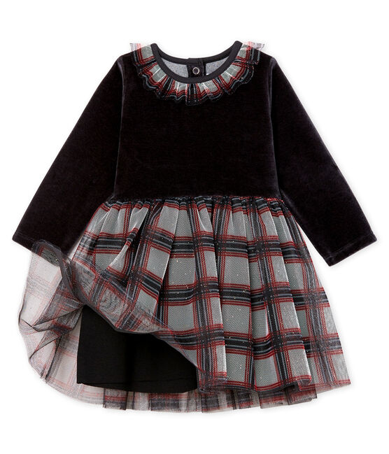 Langärmeliges Babykleid aus Materialmix für Mädchen schwarz NOIR/weiss MULTICO
