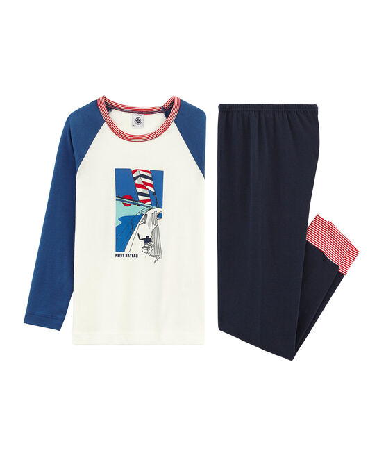 Rippstrick-Pyjama für kleine Jungen blau SMOKING/weiss MULTICO