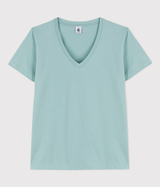Damen-T-Shirt LE DROIT mit V Ausschnitt aus Baumwolle grün BOB