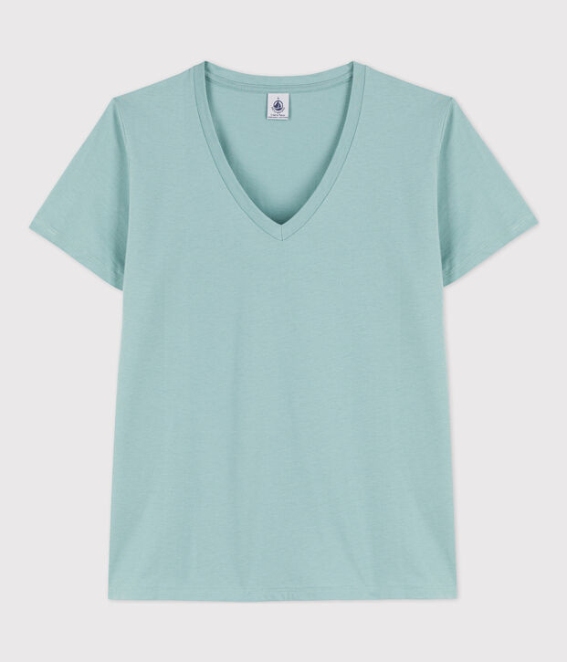 Damen-T-Shirt LE DROIT mit V Ausschnitt aus Baumwolle gr&uuml;n