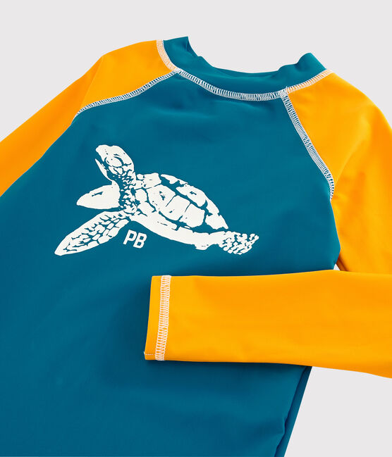Kinder-T-Shirt mit UV-Schutz aus recycelten Materialien für Jungen blau MYKONOS/gelb TEHONI