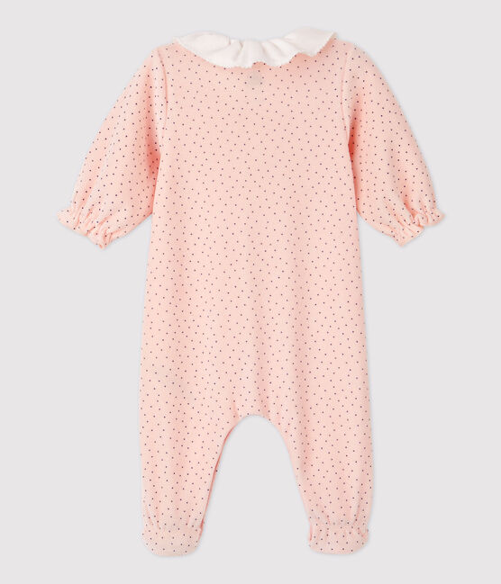 Baby-Strampler aus Bio-Baumwoll-Velours mit Kragen und Punktmuster für Mädchen rosa MINOIS/ MAJOR