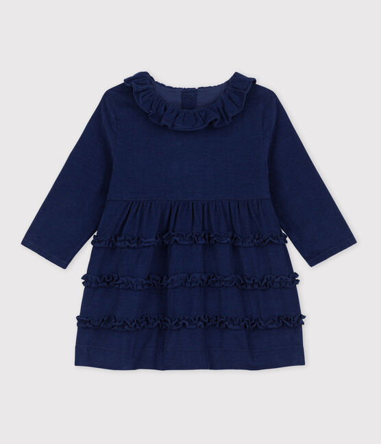 Langärmeliges Babykleid aus Feincord BLEU FONCE