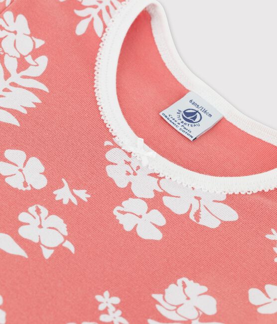 Nachthemd aus Baumwolle mit Hawaiimuster für Mädchen rosa PAPAYE/ MARSHMALLOW
