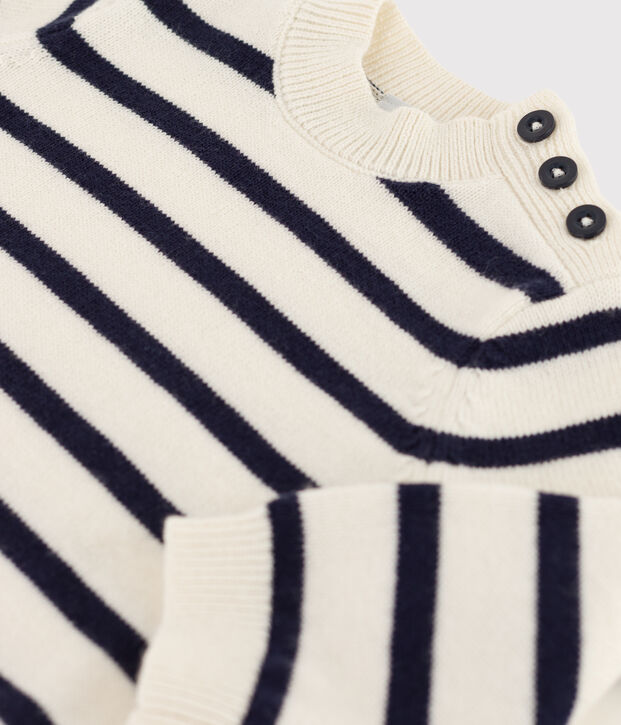 Babypullover mit Matrosenmuster aus Wolle und Baumwollmischung weiss/blau