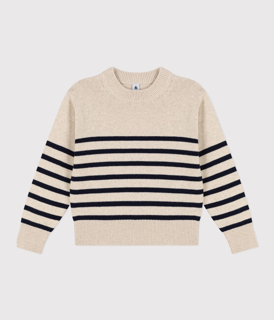 Damenpullover aus Wolle mit Marinestreifen weiss AVALANCHE/blau SMOKING