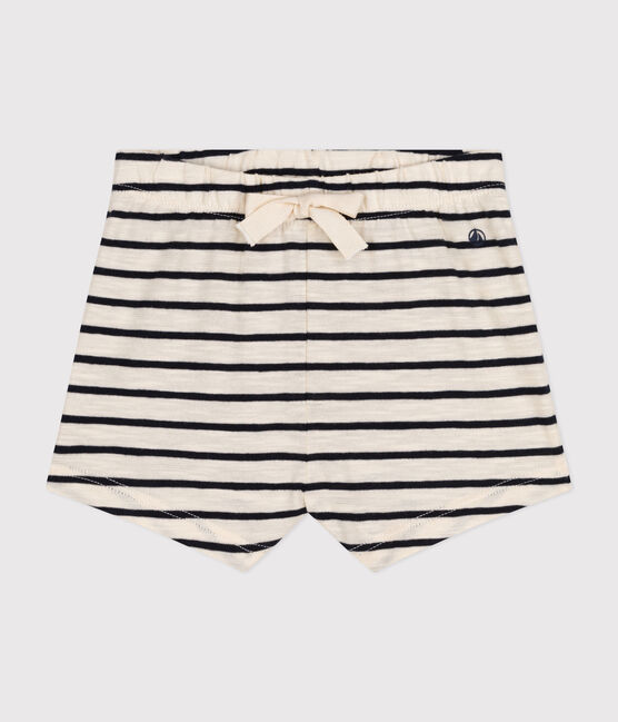 Baby-Shorts aus einfarbigem geflammtem Jersey weiss AVALANCHE/blau SMOKING