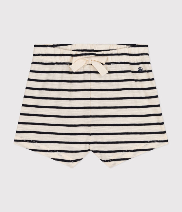 Baby-Shorts aus einfarbigem geflammtem Jersey naturfarben/blau