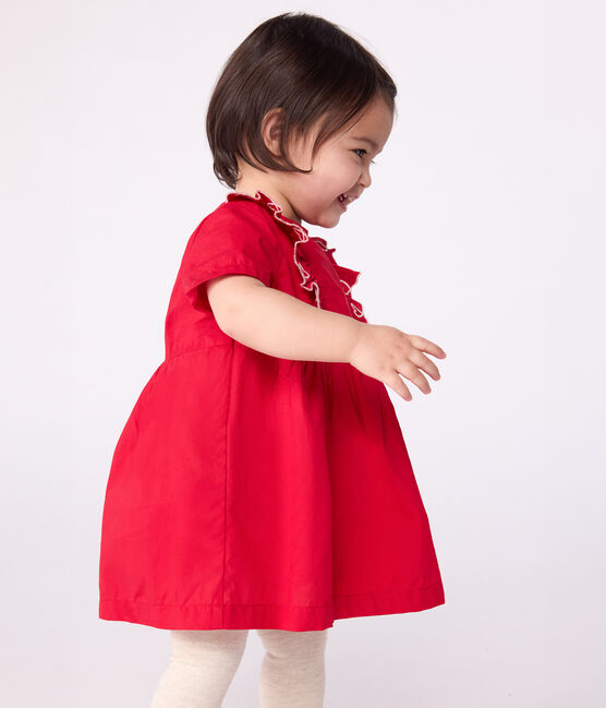Kurzärmeliges Babykleid aus einfarbiger Baumwolle und dazu passender Bloomer rot TERKUIT