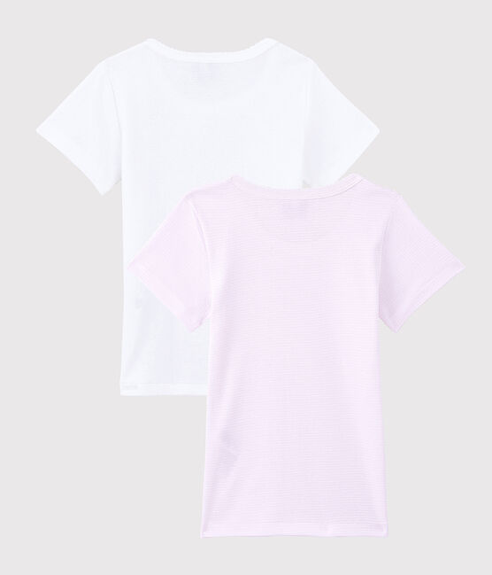 2er-Set kurzärmelige T-Shirts aus Bio-Baumwolle mit pinkfarbene Ringelstreifen für Mädchen variante 1