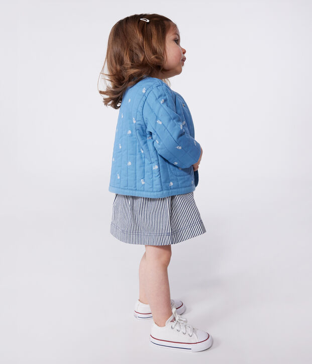 Baby-Jacke aus gesteppter Baumwolle mit Bl&uuml;mchenmuster blau/weiss