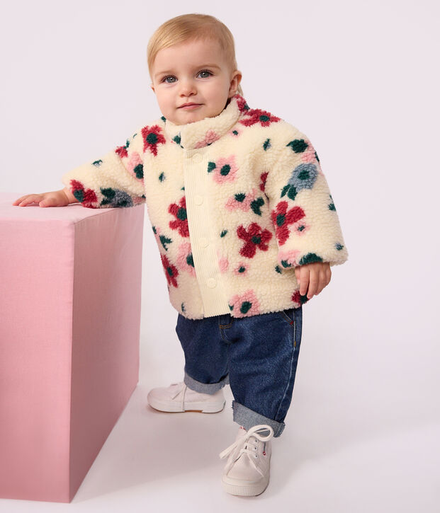 Baby-Mantel mit Sherpafutter und Blumenmotiv naturfarben/vielfarbig